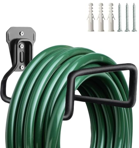 IVEOPPE Soporte manguera jardin pared - gancho de metal para exteriores, para mangueras de agua, cables de extensión y mangueras de aspiradora, 1 unidad