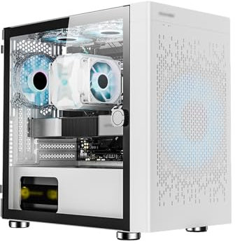 Caja De Computadora De Torre Media Micro ATX/ITX, Estructura De Gabinete Dividida, Caja De Computadora De Escritorio, Soporte De GPU Vertical(White)