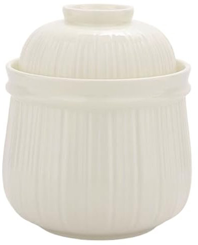 PXAMORTEL Vaso per sottaceti in Ceramica, Vaso for fermentazione in Ceramica da 1,8 Litri, Barattolo Tradizionale con Coperchio sigillato for l'acqua, fermentatore a Strisce smaltate Bianche