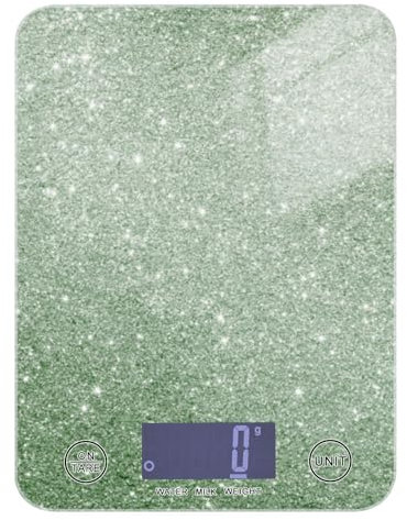 Bilancia da cucina portatile con glitter stellato grigio chiaro verde brillante da viaggio 5 kg/5 g, bilancia da cucina con 4 unità per (utente) (utente) (utente) pesa para comida