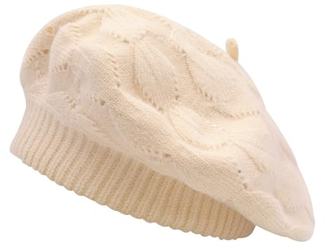 ZLYC fransk baskerhatt, vändbar enfärgad kashmir stickad varm basker keps för kvinnor flickor, Kabelmönster beige, one size