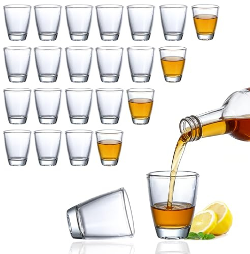 QSHXXROI 24 stycken äggformade snapsglas, 30 ml tequila glas, snapsglas-set, likörglas tjock bas, för pips, vodka, ouzo, sambuca, diskmaskinssäker