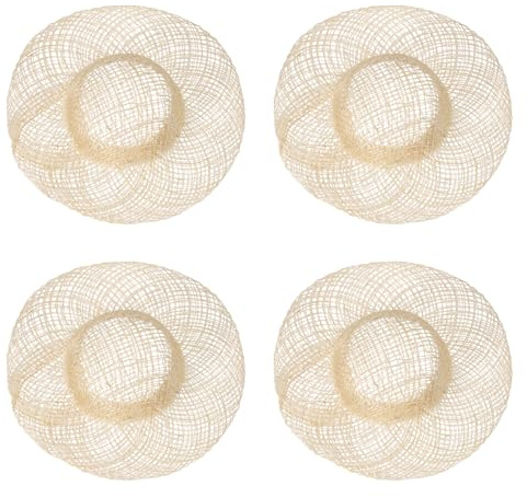sourcing map 4 Pcs Mini Straw Hats, 3 Inch Knitting Miniature Doll Straw Hats Natural Small Cap for Dollhouse DIY Craft Decoration Accessories Mini House Garment Decor, m Size Wood Color