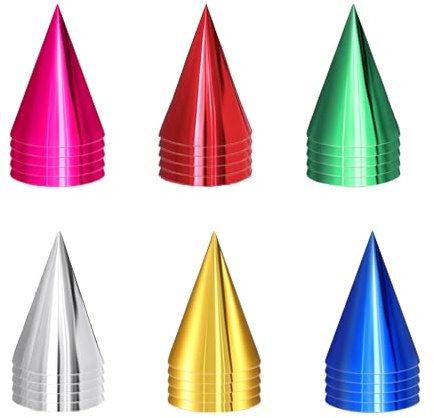 Tniytru 30 Pcs Party Hats, Metallic Foil Birthday Hats with Elastic String, Bulk Assorted Color Cone Hats for Teddy Bear Hats, Birthday Party & Christmas Celebration