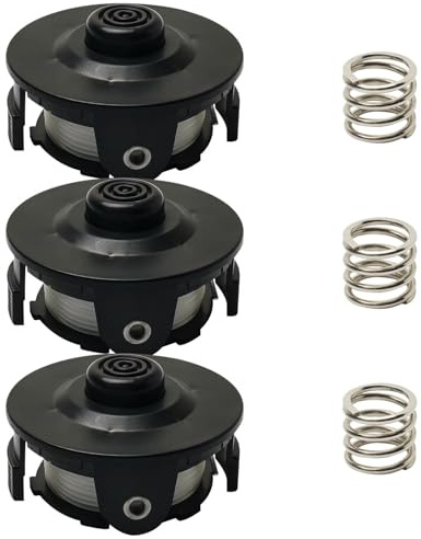 Lawnoval Cabezal de repuesto para recortadora de alimentación de topes DUR181Z DUR141 DUR181 DUR141Z DUR140 DUR180Z BUR181 BUR141, incluye 16 mm x 8. línea, resorte y cubierta, 3 piezas