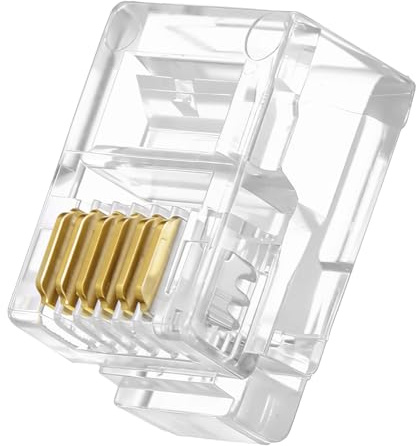 salbsever 20 Pack RJ11 Connectors RJ11/RJ12 6P6C Pass Through Connector, 3 Prong Telephone Modular Plug for Phone Line Cord, Gold Plated Pins Compatible with Solid and Stranded Wires