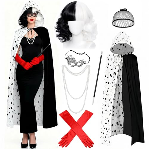 7 Pcs Cruella Costume Accessories Set for Women, Villain Fancy Dress Kit