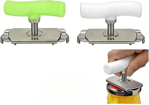 2PC Abrelatas Ajustable,Abrelatas Manual Con Mango Ergonómico,Abridor De Tarros Para Personas Mayores Arthritis,Acero Inoxidable Ahorra Trabajo Jar Opener,Verde,Blanco,Kiuiom