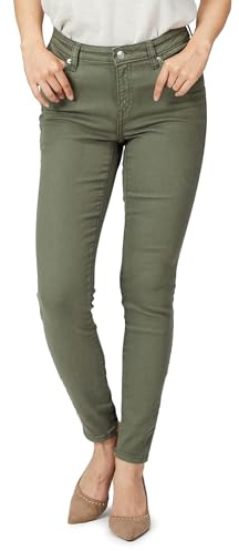 Amazon Essentials Jean Skinny Extensible, Taille Mi-Haute - couleurs abandonnées Femme, Vert Olive Clair, 36 Taille courte
