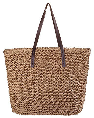 CHIC DIARY Stroh Schultertasche Damen Basttasche Große Strohtasche Sommer Strandtasche Gewebt Korbtasche Flechttasche