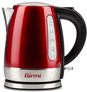 Girmi BL32 Bollitore Cordless Inox, 1.2 Lt, 1630 W, Resistenza nascosta, Bse di rotazione a 360°, Corpo in metallo, Rosso