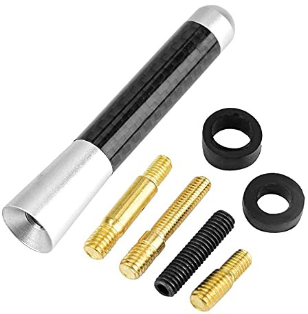 EVGATSAUTO Car Antenna, 3 Carbon Fiber Screw Radio Short Antenna Antenna Fit for Universal (Silver)