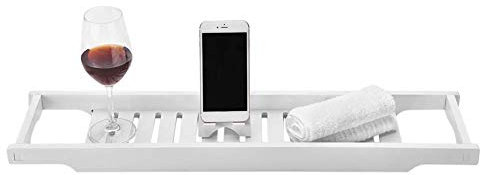 Pont de Bain Étagère de Rangement pour Support de Baignoire pour téléphone Tablette Étagère de Bain Extensible avec Support pour Verre à vin Support de Bain Accessoire de Bain pour Une expérienc