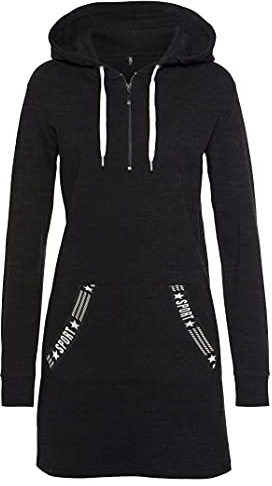 TrendiMax Dam Huvtröja med Dragkedja Långa Tröjor Höst Vinter Huvjacka Sporttröjoa Hoodie Pullover Miniklänningar Mörkgrå S