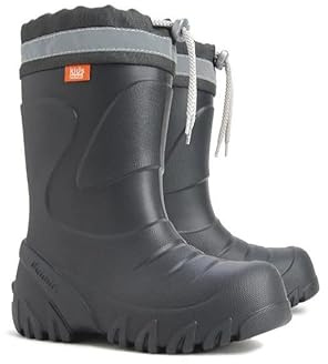 Agritrade AK Thermal Children Wellington Boots EVA Outer Rain Shoes Kids Wellies with a Puller Removable Refill Non-slip Sole - Graphite Colour