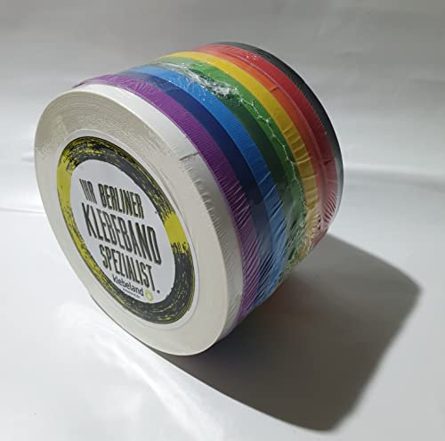 9mm x 25m Gewebeband-SetGaffa, Tape Set, beschichtetes Klebeband im Rainbow-Set, 10 Rollen sehr starkes Gaffa-Tape, je 9 mm Breite x 25 m Länge