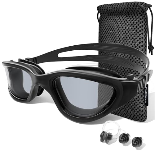 FullLove Schwimmbrille Herren Damen, Zehnfach Lang Anhaltende Antibeschlag Schwimmbrille für Erwachsene Männer Frauen, Kein Auslaufen mit Nasenklammer Ohrstöpseln