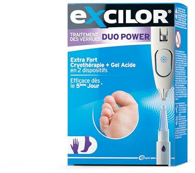EXCILOR - Duopower - Extra fort pour le traitement des verrues - Cryothérapie et gel acide - Verrues des mains et des pieds - Résultats visibles dès le 5e jour - Cliniquement prouvée