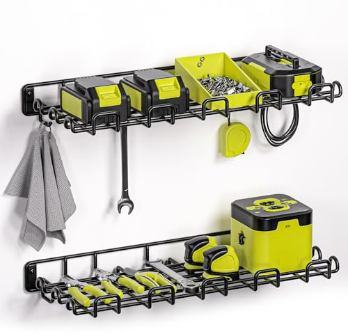 Amoowis Garagen-Wandregal, 2 Stück, 41,9 x 18 cm, max. Traglast 22,7 kg, Wandhalterung, robuste Metallregale, Netz-Aufbewahrungsregal für Garage, Büro, Keller, Wandschrank und Küche, geeignet für