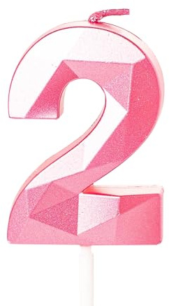 2nd Birthday Candles, Pink Number 2 Happy Birthday Candles, Boy Girl Cake Topper Decorations for 2 Year Old Birthday Party Wedding Anniversary Celebration Supply Pink