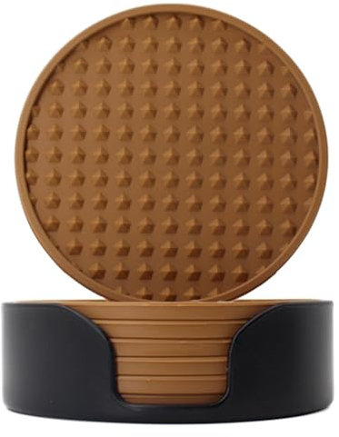 Sottobicchieri in silicone – Tappetino isolante resistente al calore, set di sottobicchieri rotondi per esterni, supporto incluso, protezione da tavolo a prova di trabocco, stile decorativo per varie