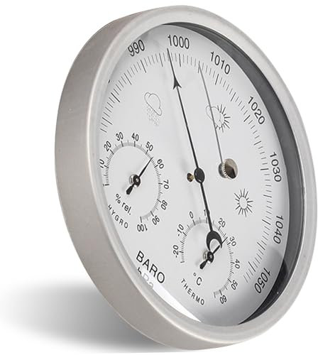 Baromètre Baromètre intérieur 3 en 1 5,2 pouces Barométrique Baromètre mécanique Baromètre mécanique avec thermomètre baromètre à échelle à échelle claire Hygromètre pour intérieur extérieur, argent