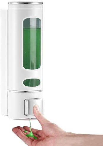 GKSCXEXE 400ML Wall Mounted Soap Dispenser Bathroom, Shampoo and Conditioner Shower Gel Dispenser Kitchen Dish Soap Bottle Wall Hand Wash Container for Home, Hotel, Restaurant (White)