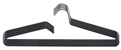 SHIMOYAMA Kleiderbügel, 5 Pack, Metall Kurzhals Kleiderbügel Organisers, Anti-Rutsch-Kragen-Schutz-Bügel für T-Shirts Kleid Jacke Platzsparend (Schwarz)