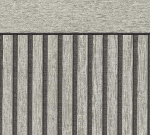 A.S. Création Papel pintado efecto madera gris, negro 399562 - Papel pintado no tejido Paneles acústicos - Aspecto zócalo escandinavo en formato apaisado - 5,00m x 1,06m - Made in Germany