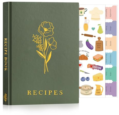 Lanpn A5 Journal de Recettes et Blanc, Carnet Recette pour Enregistrer vos Propres Recettes, Livre Cahier de Recettes Cuisine à Remplir, Livre Recette Vierge, Recipe Book Cookbook, Vert, Anglaise