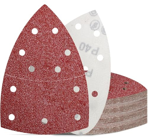 KONGMING 50 Pcs Mouse Sanding Pads 40 Grit 11 Hole Detail Sander Paper for Multi Electric Sander