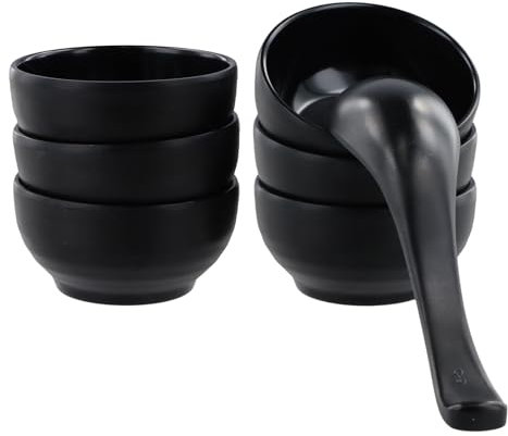 Anseom Keramik Dip Schüsseln Set von 6, 3.04 Oz Sojasauce Dip Schalen, Dip Pinch Schüssel Mini Schüsseln mit Löffel für Saucen, BBQ-Sauce, Eis, Dessert, Snack (Schwarz)