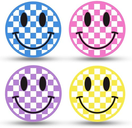 TRESSIS Tennis Racket Dampener - Checkered Smiley Face Designs - Vibration & Noise-Reducing Preppy Tennis Shock Absorber for Racquets - Secure, Easy-Install Accessories for Players of All Levels