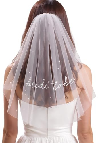 Alyxen Voile Brodé Pour La Future Mariée,Bride To Be Voile De Mariée Court Avec Peigne, Voiles De Mariage Blanc,Voile Mariée Evjf,Pour Mariages Fiançailles Enterrement