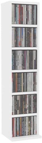 Tomostar Étagère Colonne à CD/DVD, Meuble de Rangement CD et DVD Armoire à CD Étagère Bibliothèque Blanc 21x20x88 cm Bois d'ingénierie