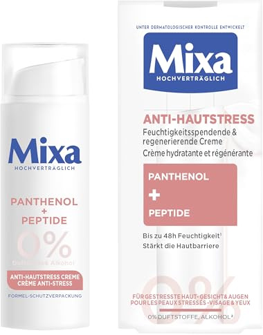 Mixa Anti-Hautstress Gesichtscreme – Feuchtigkeitsspendende & regenerierende Creme mit Panthenol & Peptiden – Beruhigt Rötungen & stärkt die Hautbarriere – Ohne Parfum & Alkohol – 50ml