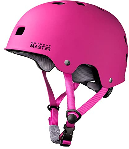 OutdoorMaster Skateboard Cycling Helmet - Two Removable Liners Ventilation Multi-Sport Scooter Roller Skate Inline Skating for Kids, Youth & Adults - L - Pink