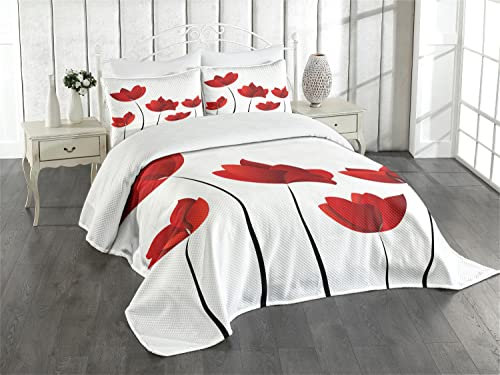 ABAKUHAUS Blumen Tagesdecke Set, Vivid Rose Flower Petal, Set mit Kissenbezug Kein verblassen, für Einzelbetten 170 x 220 cm, Rot