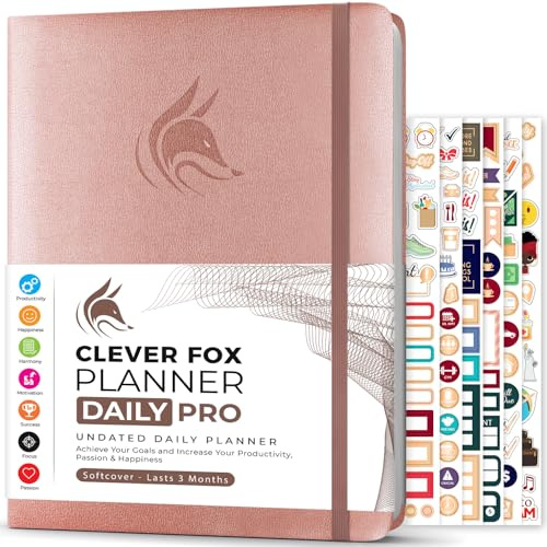 Clever Fox Planner Daily PRO - Daily Life Planner and Gratitude Journal to Increase Productivity, Time Management and Hit Your Goals, Undated, A4 Size - 21.5x28cm, Lasts 3 Months (Rose Gold)