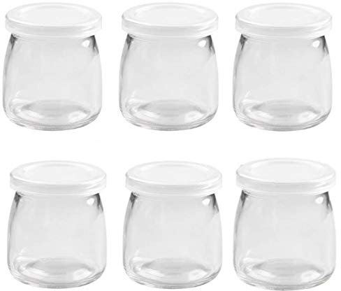 JZK Set di 6 vasetti da 200 ml per budino e yogurt con coperchi, piccoli barattoli di vetro con coperchi, mini tazze piccole bottiglie di vetro con coperchi