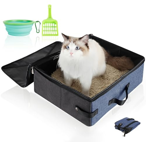 HiCaptain Caja de Arena portátil de Viaje para Gatos, Caja de Arena Plegable a Prueba de Fugas con Tapa, fácil de Transportar, Suministros para Gatos para Coche, Viajes, Hotel, Camping, Incluye