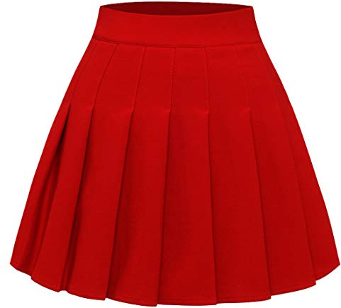 Timormode - Gonna da donna, mini, plissettata, a vita alta, svasata, per pattinaggio, tennis, stile scolastico, rosso, XL