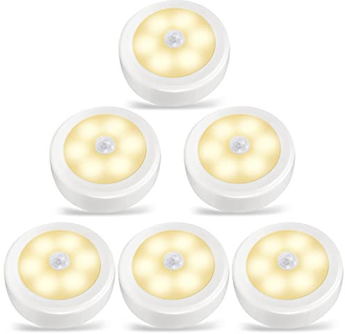 Nachtlicht mit Bewegungsmelder, 6 Stück Nachtlicht Batterie, Auto/ON/Off, Kabellose Sensor Licht, Licht mit Bewegungsmelder für Treppe, Schlafzimmer, Küche, Kinderzimmer, Flur (Warmweiß)