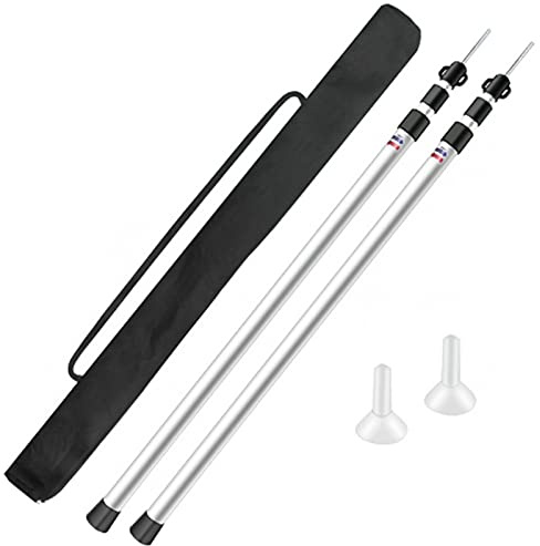 Set of 2 Waterproof Cloth Rod, 230CM Telescopic Aluminium Tent Tarp Poles Portable Beach Shelter Tarp Awning Pole Adjustable Telescoping with Rubber Cap for Camping