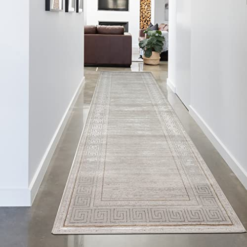 CARPETIA Schlichter Orientteppich mit Verzierungen | pflegeleicht | in Gold grau, 80 x 300 cm