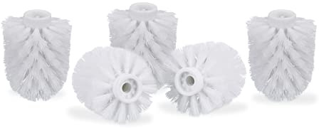 Relaxdays Juego 5 Cepillos de Recambio Escobilla de Baño, Plastico, Rosca de 9,5 mm y Diámetro de 8 cm, Blanco