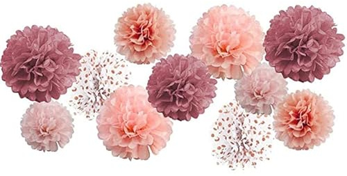 Rose Gold Gradient Polka dots Tissue Paper Pompoms, Paper Flower for Wedding,Birthday,Party(12 pcs)