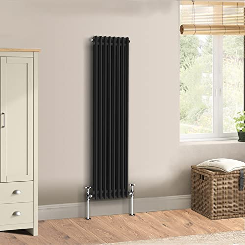 Warmehaus Traditional Cast Iron Style Black Double Column Vertical Radiator 1500 x 380mm - Perfect for Bathrooms, Kitchen, Living Room