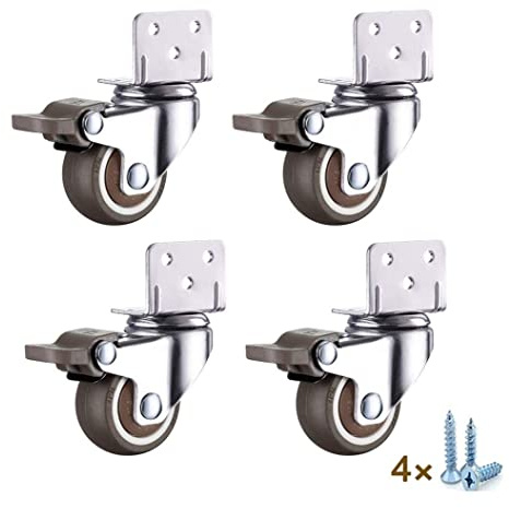Ruedas de placa Ruedas giratorias móviles en forma de L, Ruedas giratorias pequeñas de 4 piezas, Ruedas giratorias de 360 ° para muebles, Ruedas de carro en caucho, Ruedas de cama de bebé con soporte
