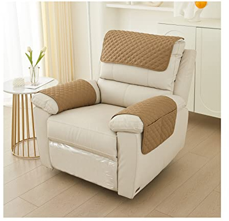 NUNOMO Funda para reposabrazos de sofá, Funda para reposacabezas para sillón reclinable, Funda para sillón, Protector de Muebles Acolchado (Camello,Juego de 3 Piezas de 1 Plaza)
